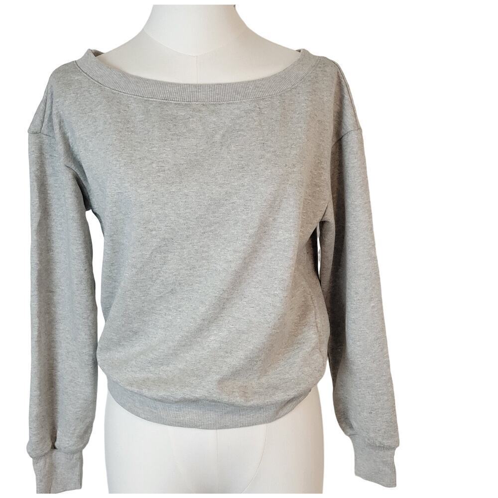 424 Inc International Concepts Petite Off-The-Shoulder Sweatshirt Gray Sz PS Y2K